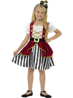 Super leuk Deluxe Pirate Girl Kostuum, bestaande uit een jurkje met bijpassend hoedje.