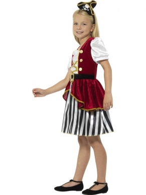 Super leuk Deluxe Pirate Girl Kostuum, bestaande uit een jurkje met bijpassend hoedje.