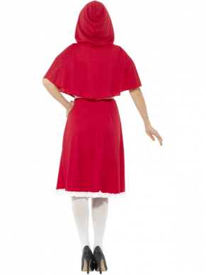Red Riding Hood Kostuum, bestaande uit een rood jurkje tot op de knie en Cape. Bijpassende kousen verkopen wij los.Leuk voor Carnaval of een feestje met Sprookjes thema.
