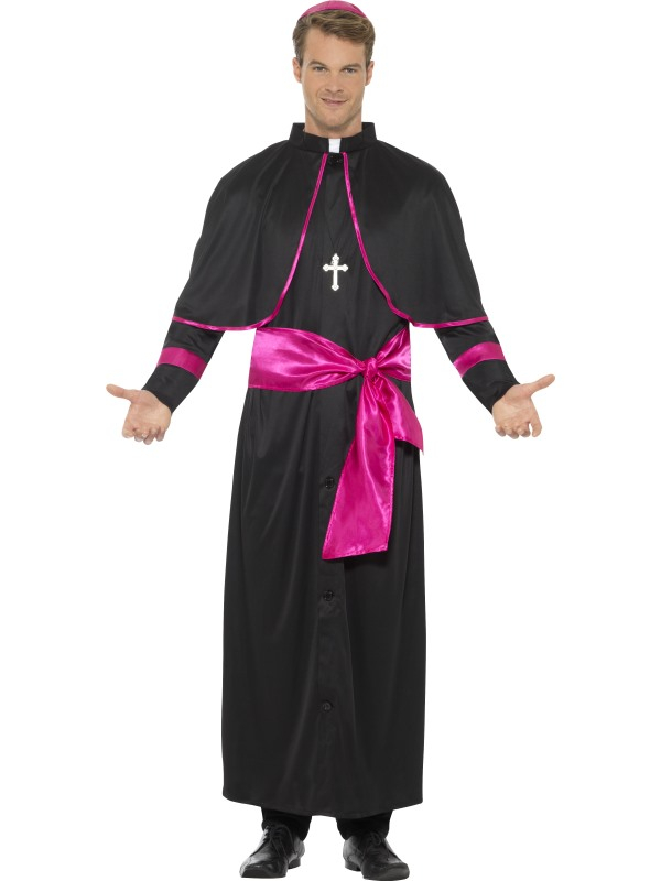 Kardinaal Kostuum, bestaande uit een zwart gewaad met gordellint, keppeltje en kruisketting.