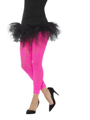 Back to the Eighties met deze  kanten neon roze 80s Lace Leggings.
One Size: te dragen van S t/m L