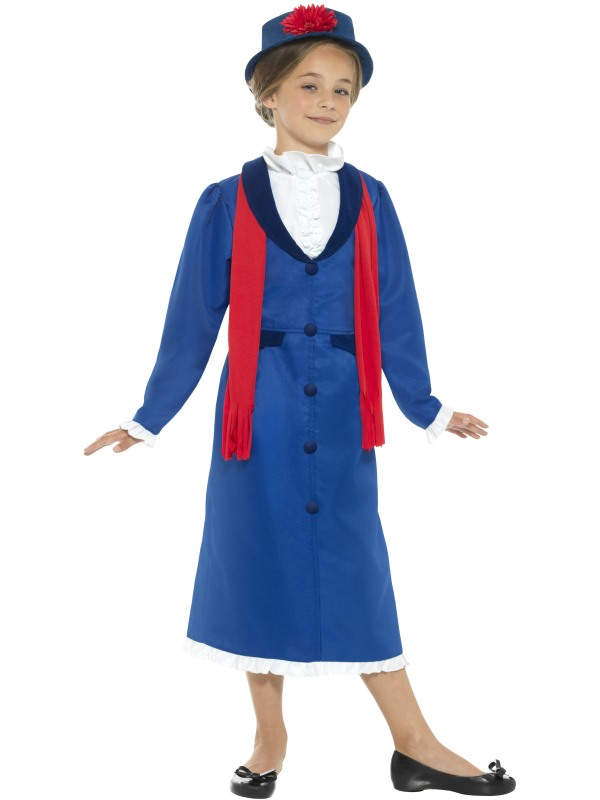 Terug in de tijd met dit prachtige Victorian Nanny Kostuum, bestaande uit de blauwe jurk met hoed en sjaaltje.