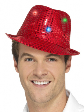 Light Up Sequin Trilby Hoed Rood