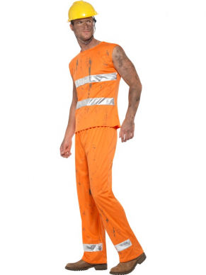 Mijnwerkers Kostuum, bestaande uit de oranje broek met hesje en helm. Je bent in één keer klaar voor welk feestje dan ook.