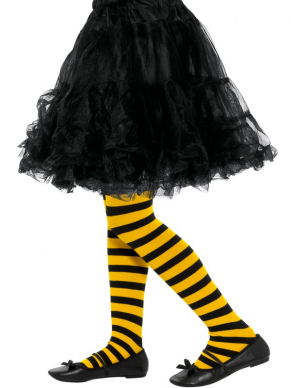 Leuke geel/zwarte Bee Stripe Panty voor kinderen.
Maat One Size te dragen van 6-9 jaar.