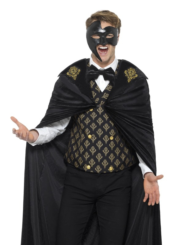  Deluxe Phantom Kostuum, bestaande uit de mantel met gilet en strik. Mooi te combineren met het Dames Masquarade Kostuum. Maak de look compleet met een bijpassend oogmasker.