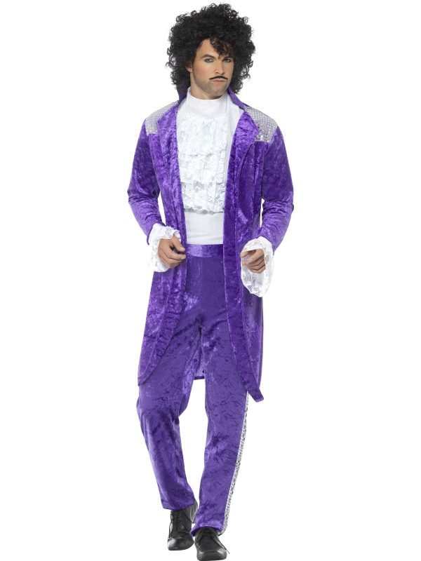 Back to the Eighties met dit geweldige paarse  80s Purple Musician Kostuum, bestaande uit het jasje met broek en mockshirt. Maak de look compleet met de bijpassende 80's Musician Kit bestaande uit een pruik en snor.