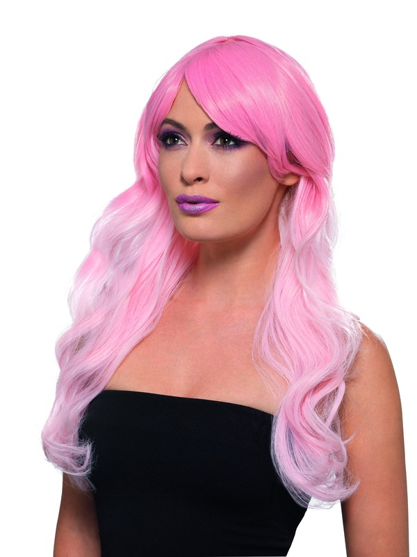  Fashion Ombre Pruik, Wavy, Long, Pink, Heat Resistant/ Styleable.