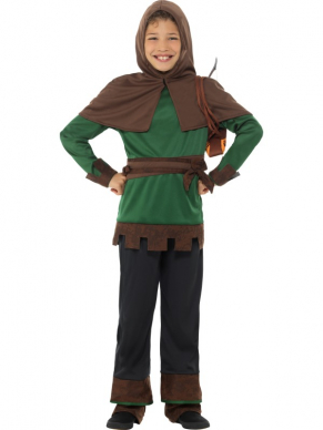  Robin Hood Kostuum, bestaande uit de broek met aangehechte bootcovers en cape. Maak de look compleet met een pijl en boog. 