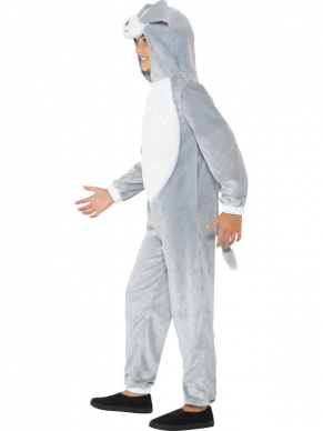 Honden Kostuum, bestaande uit een grijze hooded jumpsuit. Leuk voor Carnaval of gewoon voor in de verkleedkist.
