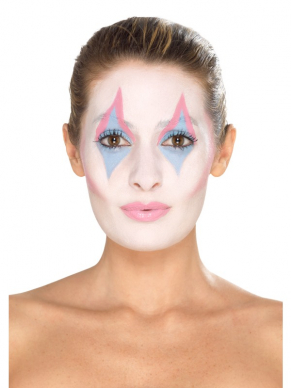 Maak je Clowns Look compleet met deze Make-Up FX, Pretty Clown Kit, bestaande uit Aqua Facepaints, Glitter Tube, Nose, Gem & Applicators.