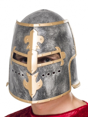 Medieval Crusader Helm, zilver met beweegbaar gezichsscherm.