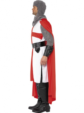  St George Hero Kostuum, bestaande uit het tuniek met cape, hoofdpeace, manchetten en riem. Maak de look compleet met bijpassende accessoires.