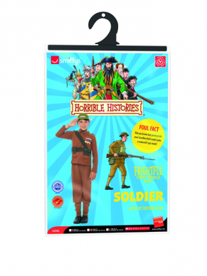 Horrible Histories Soldier Kostuum, bestaande uit de top met broek en hoed. Leuk voor Carnaval of Musical.