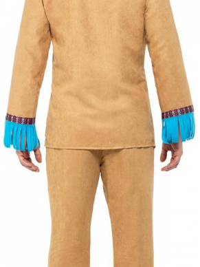 Native American Inspired Warrior Kostuum, bestaande uit de bruine top met broek en hoofdband. Maak de look compleet met bijpassende accessoires. Wij verkopen ook het bijpassende dames kostuum. 