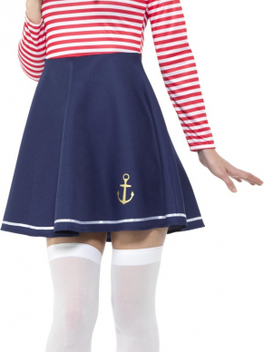  Sailor Lady Kostuum, bestaande uit het jurkje met hoed. Maak de look compleet met bijpassende kousen.Wij verkopen ook het heren Sailor kostuum.