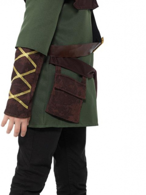  Robin Hood Boy Kostuum, bestaande uit het groen tuniek met hooded cape, sjerp en riem. Maak de look compleet met bijpassende accessoires. Wij verkopen ook het Robin Hood Girl kostuum.