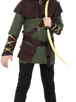  Robin Hood Boy Kostuum, bestaande uit het groen tuniek met hooded cape, sjerp en riem. Maak de look compleet met bijpassende accessoires. Wij verkopen ook het Robin Hood Girl kostuum.