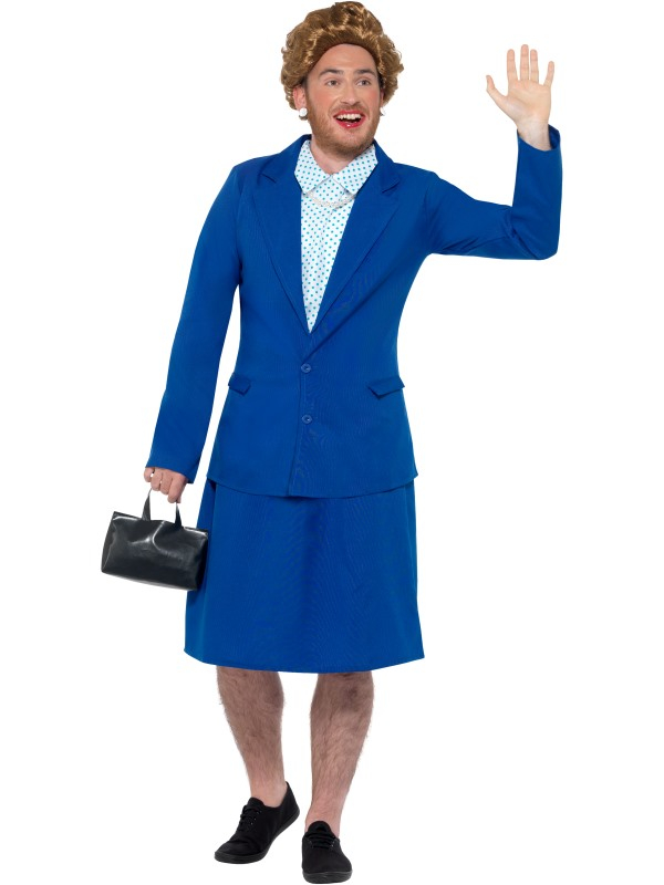Van de gelijknamige Dramafilm dit Iron Lady Prime Minister Kostuum voor Heren. Dit kostuum bestaat uit het blauwe jasje met Mockshirt, rok en tas. Maak de look compleet met de bijpassende Iron Lady Pruik.