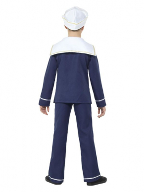Altijd al een echte Zeeman willen zijn? Dat kan met dit geweldige Sailor Kostuum voor jongens. Dit kostuum bestaat uit de blauwe top met broek en hoedje. Wij verkopen ook het bijpassende Sailor Girl Kostuum.