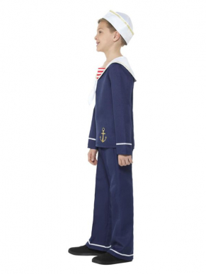 Altijd al een echte Zeeman willen zijn? Dat kan met dit geweldige Sailor Kostuum voor jongens. Dit kostuum bestaat uit de blauwe top met broek en hoedje. Wij verkopen ook het bijpassende Sailor Girl Kostuum.