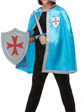Ridder Knight Kit, bestaande uit de blauwe cape met EVA helm, zwaard en schild.S/M = 4-8 JaarM/L = 9-12 Jaar