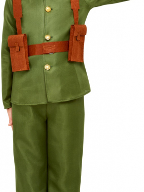 Terug in de tijd met dit WW1 Soldaten Kostuum, bestaande uit het groene jasje met broek, hoed en tasjes. Maak de look compleet met bijpassende accessoires en schmink. Leuk voor Carnaval of Musical.