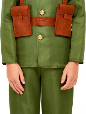 Terug in de tijd met dit WW1 Soldaten Kostuum, bestaande uit het groene jasje met broek, hoed en tasjes. Maak de look compleet met bijpassende accessoires en schmink. Leuk voor Carnaval of Musical.