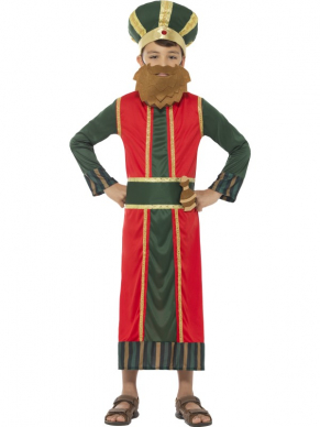 Naast King Melichior en King Bathazar hebben wij ook King Gaspar, dit kostuum bestaat uit het Multi-Gekleurde gewaad met kroon en baard. Leuk voor Carnaval maar ook voor een Musical is dit kostuum erg geschikt.