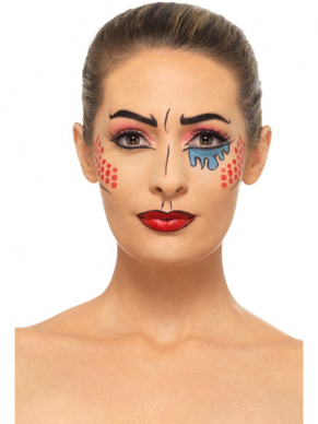 Creeër een geweldige Pop Art Look met dit Make-Up FX, Pop Art Setje, bestaande uit de multi-gekleurde schmink op waterbasis, face paint, stencil, sticker en applicator. Kijk hier voor een bijpassende pruik.
