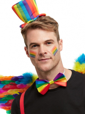 Met dit multi-gekleurde Rainbow Mini Hoedje op diadeem kom je helemaal in de feeststemming. Combineer het hoedje met een van onze Gay Pride Kostuums.