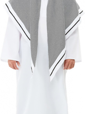 Deluxe Fake Sheikh Kostuum, bestaande uit het witte gewaad met hoofddoek. Maak de look compleet met een bijpassende baard.