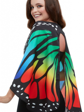 Prachtige Monarch Butterfly Cape Multi-Gekleurd, 140cm/55in. Leuk voor een Festival, Gay Pride of ander Themafeestje.