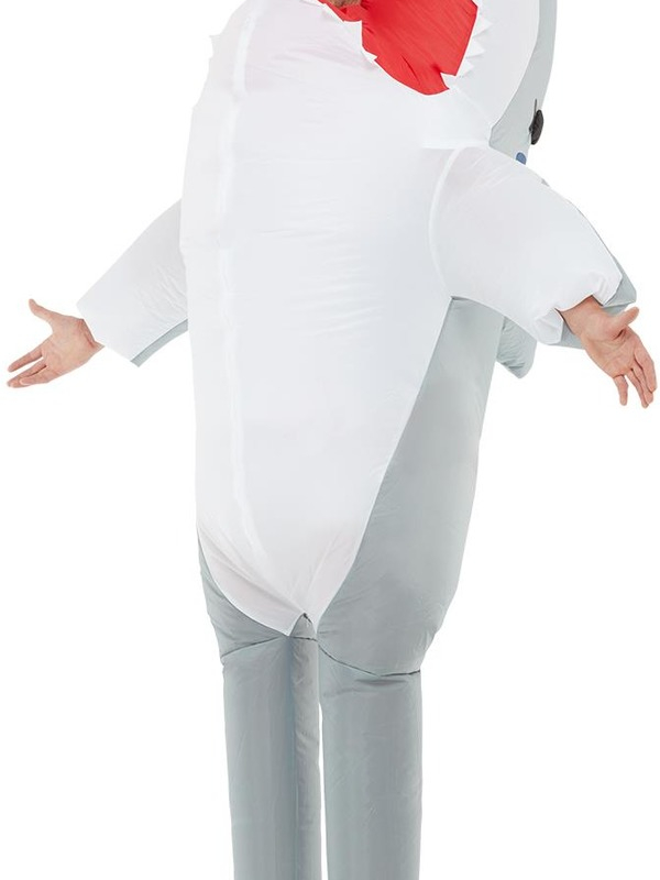 Shark Attack Kostuum, bestaande uit de zelfopblaasbare oversized bodysuit.
Onesize