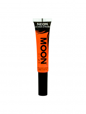 Neon Oranje Hair Streaks Gel, direct op te brengen vanuit de tube dmv een handig borsteltje. Verkrijgbaar in verschillende neon kleuren.