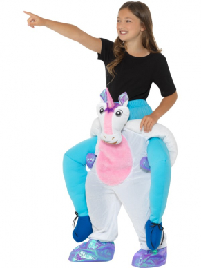 Dansend op de rug van een unicorn de dansvloer op? Dat kan met dit geweldige Kids Piggyback Unicorn Kostuum.