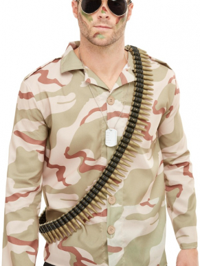 Army Instant Kit, bestaande uit de camouflage pet, nametags, kogelriem en aviatorbril. Klik hier voor bijpassende schmink.