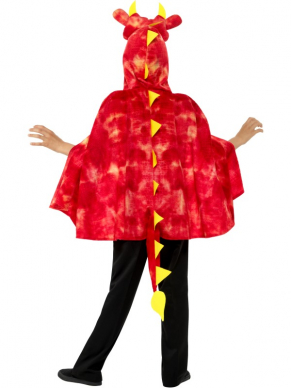  Dragon Cape, bestaande uit de rood/gele hooded cape met staart. Leuk voor Carnaval of gewoon voor thuis in de verkleedkist.