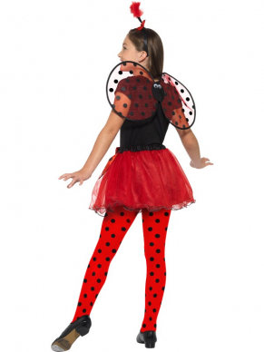  Ladybird Kit, bestaande uit de rode tutu met vleugels en haarband. Wij verkopen de bijpassende panty los. 
One Size 7-9 jaar.