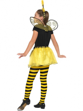 Bumblebee Kit, bestaande uit de gele tutu met vleugels en haarband. Wij verkopen de panty los.
One Size 7-9 jaar.