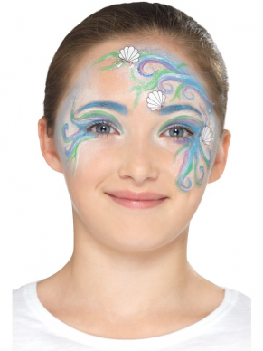 Maak de mooiste creatie met deze Make Up FX, Kids Mythical Kit op waterbasis, bestaande uit 5 kleuren krijt, glitter, stickers, sponsje en borstel. Mooi te combineren met onze Mermaid kostuum.