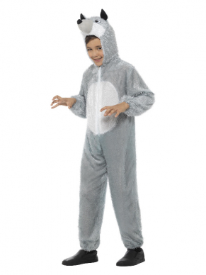 Jump jouw party binnen met dit geweldige Wolf Kostuum, bestaande uit de hooded jumpsuit. 
One Size/4-6 jaar. 