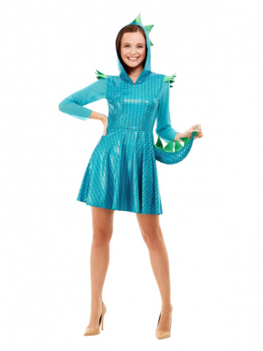  Dragon Kostuum, bestaande uit het beeldige blauwe hooded jurkje.