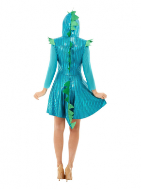  Dragon Kostuum, bestaande uit het beeldige blauwe hooded jurkje.