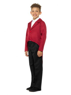 Prachtige rode tailcoat voor jongens. Ook verkrijgbaar in blauw en zwart.Combineer de tailcoat met een van onze hoeden om de look compleet te maken.