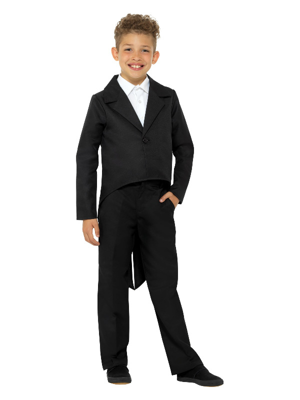 Leuke zwarte Tailcoat voor kinderen, ook verkrijgbaar in rood en blauw. Leuk te combineren met onze hoeden om de look compleet te maken.
