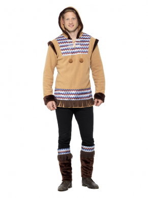 Arctic Man Kostuum, bestaande uit het fleece shirt met bijpassende beenwarmers. Wij verkopen ook het kinder en dames Artic Kostuum.