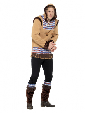 Arctic Man Kostuum, bestaande uit het fleece shirt met bijpassende beenwarmers. Wij verkopen ook het kinder en dames Artic Kostuum.