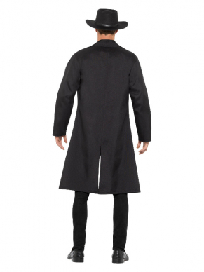 Chasing the bad guys met dit mooie zwarte Premiejager Kostuum. Dit kostuum bestaat uit het gilet en lange jas. Combineer dit kostuum met een hoed en pistool om de look compleet te maken.