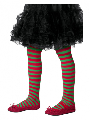 Rood/Groen gestreepte panty voor kinderen. Leuk voor onder een kerstkostuum. Ook verkriijgbaar in andere kleuren.
6-12 Jaar